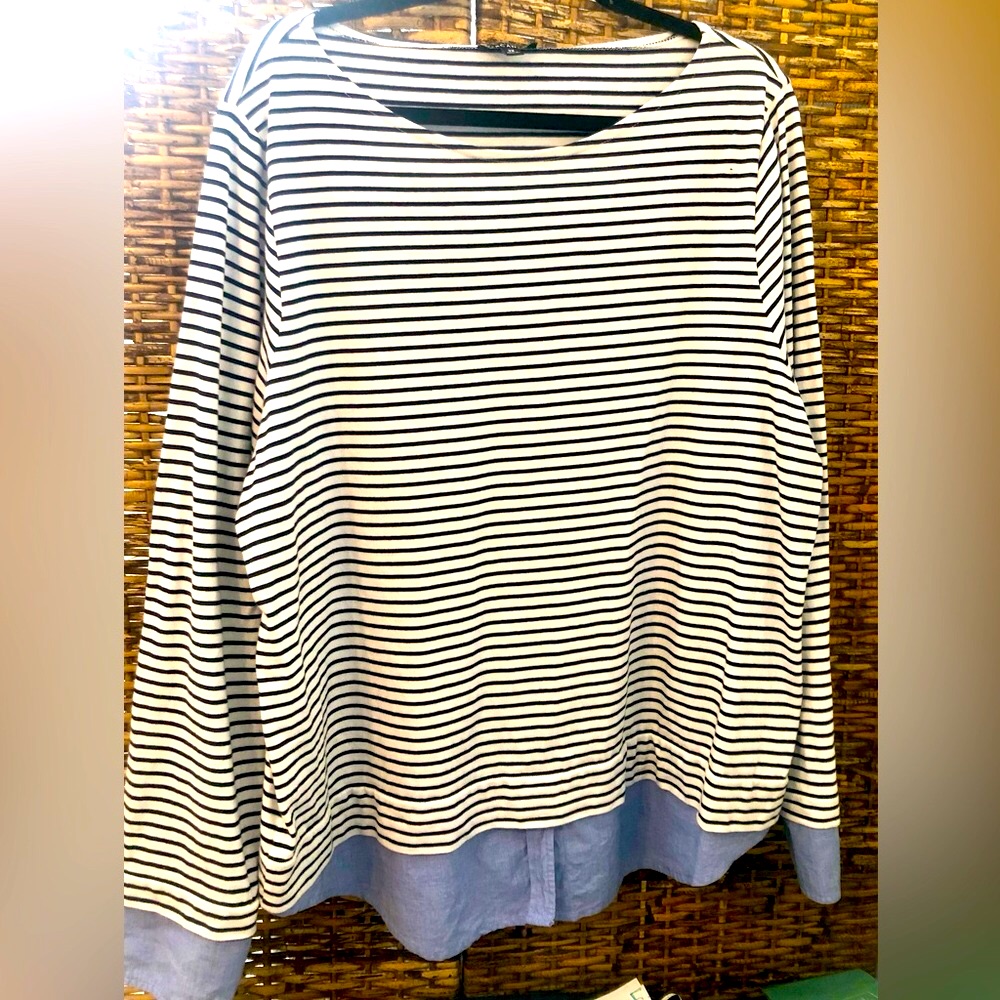 J. Crew Blue & White Stripped L/S Top W/ Oxford Peek!